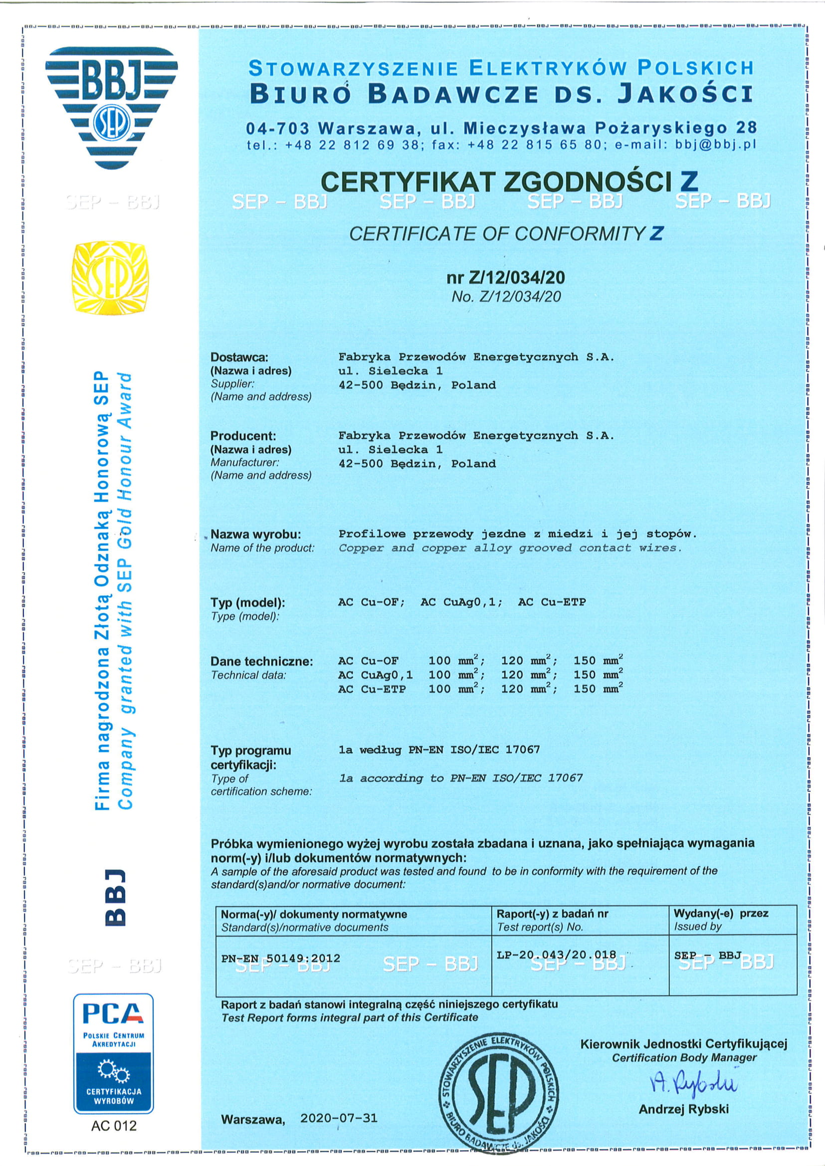 Przewody_jezdne_Certyfikat_Zgodnosci